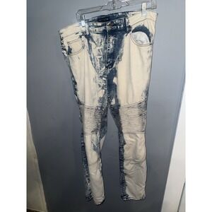 GS-115 Men's Blue Paint Splatter Bleached Distressed Cotton‎ Blend Jeans Size 36